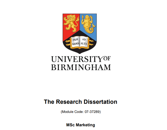 07-37289 MSc Marketing Research Dissertation Handbook 2025/26 | University of Birmingham