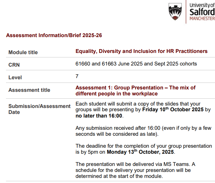 EDI HRP Assessment Brief 2025/26 Assessment 1 GP Presentation