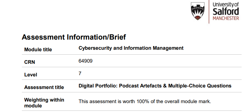 Cybersecurity and Information Management Level 7 Assessment Brief 2025-26