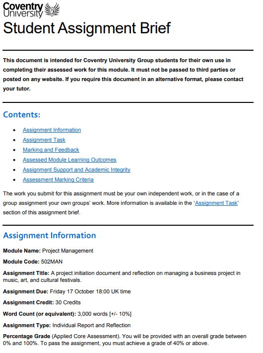502MAN CW1 Assignment Brief 502MAN Project Management CW1 Assignment Brief 2025/26