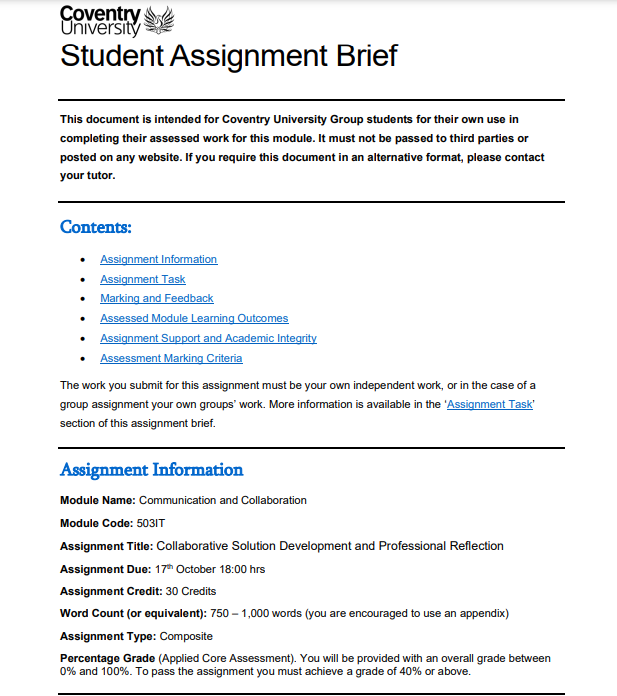 503IT CWK Assignment Brief 503IT CWK Assignment Brief | Coventry University
