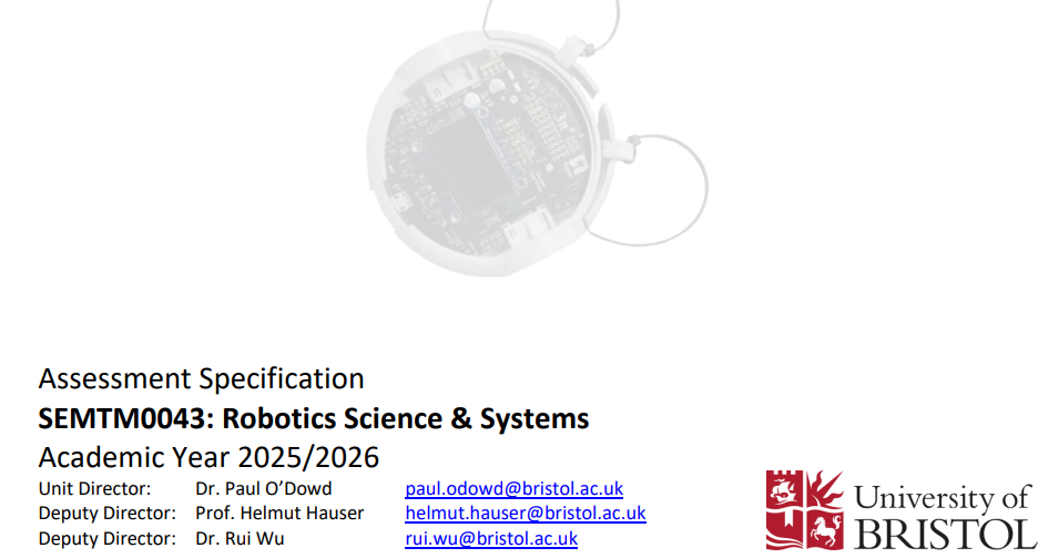 SEMTM0043 Robotic s Science & Systems Assessment Specification 2025/26