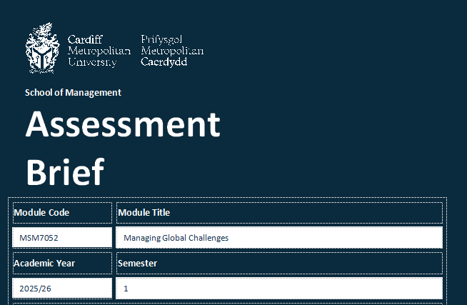MSM7052 Assessment Brief PRES1 MSM7052 S1  Managing Global Challenges Assessment Brief PRES1