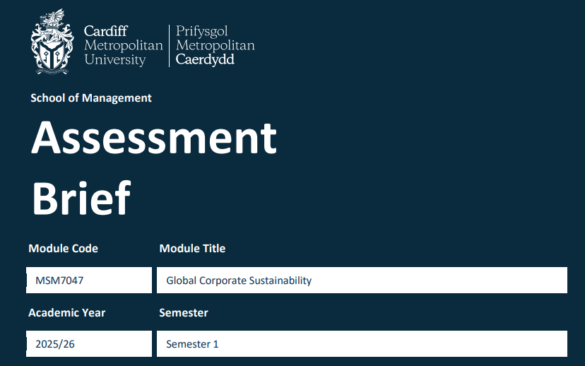 MSM7047 PRES1 Assessment Brief MSM7047 Global Corporate Sustainability PRES1 Assessment Brief