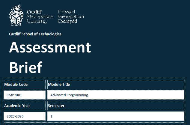 CMP7001 S1 PRAC1 Advanced Programming Assessment