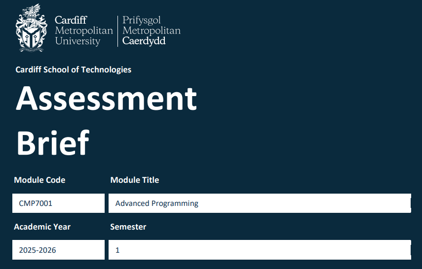 CMP7001 S1 PRES1 Advanced Programming Assessment Brief 2025/26