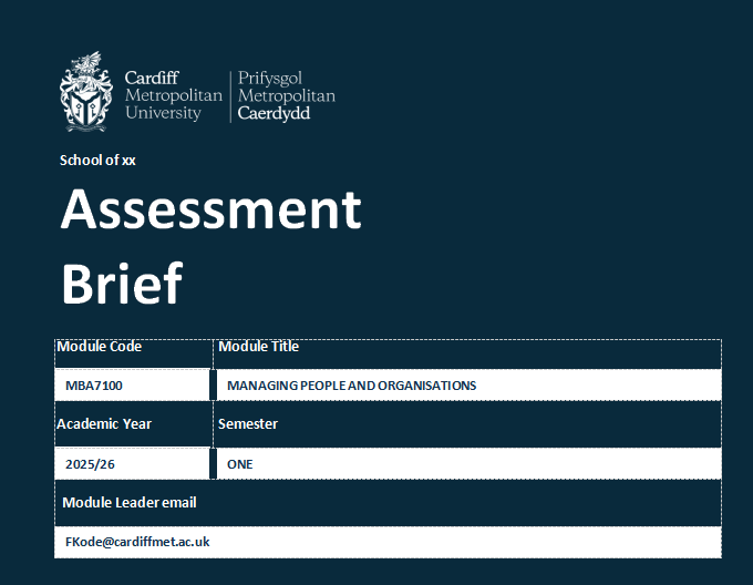 MBA7100 Managing People And Organisations Assessment Brief