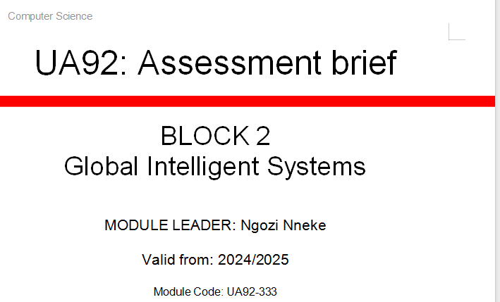 UA92 Assessment Brief UA92 BLOCK 2 Global Intelligent Systems Assessment Brief