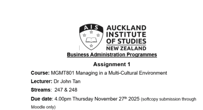 MGMT801 Assignment 1 Brief MGMT801 Managing in a Multi-Cultural Environment Assignment 1 Brief