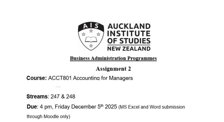 ACCT801 Assignment 2 Brief ACCT801 Accounting for Managers Assignment 2 Brief