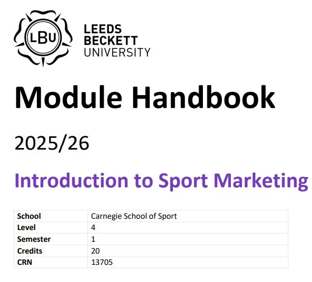 Introduction to Sport Marketing Module Handbook 2025/26 Level 4 Introduction to Sport Marketing Module Handbook 2025/26