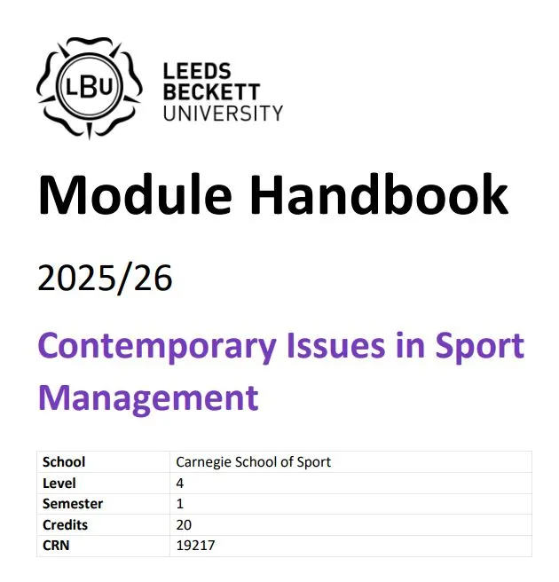Contemporary Issues in Sport Management L4 Module Handbook 2025/26