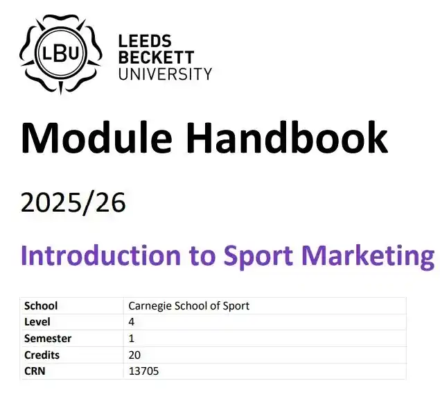 CRN 13705 Introduction to Sport Marketing L4 Module Handbook 
