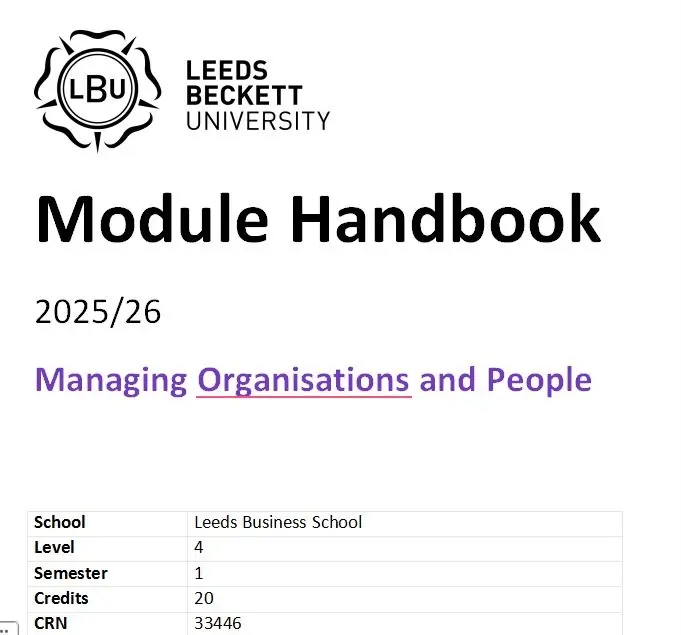 Managing Organisations and People L4 Sem 1 Module Handbook LBU 