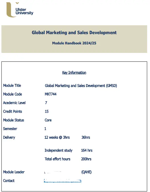 MKT744 Global Marketing and Sales Development (GMSD) Module Handbook 