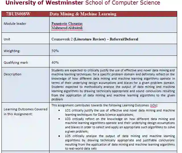 7BUIS008W Data Mining and Machine Learning CW2