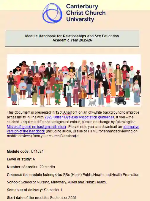 U14521 Relationships and Sex Education Module Handbook 2025/26