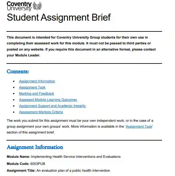 6003PUB CWK Assignment Brief | Coventry University