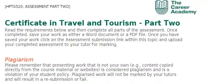 HPTG520 Certificate in Travel and Tourism - Part Two&nbsp;
