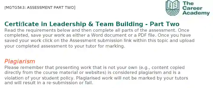 MGTG543: Certificate in Leadership & Team Building