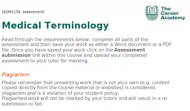 ADMG158 Assessment: Certificate in Medical Terminology
