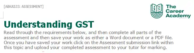 ABKA533 Understanding GST Assessment