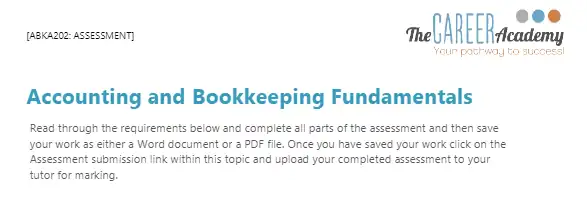 ABKA202 Assessment - Accounting & Bookkeeping Fundamentals