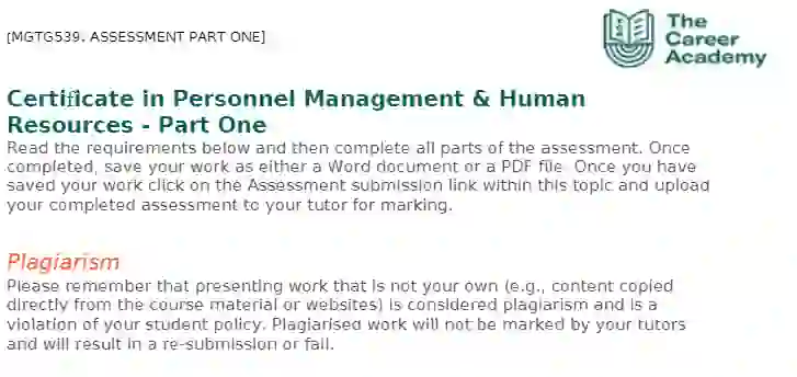 MGTG539 - Certificate in Personnel Management Human Resources