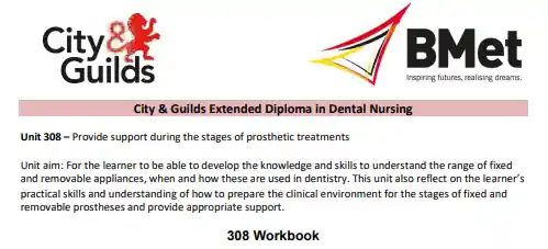 City & Guilds Unit 308 Provide support during the stages of prosthetic treatments
