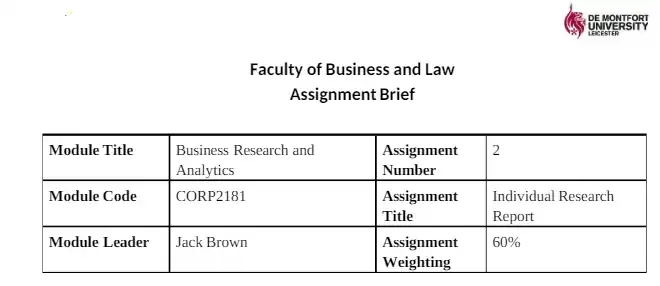 CORP2181 Assignment Brief: Business Research and Analytics