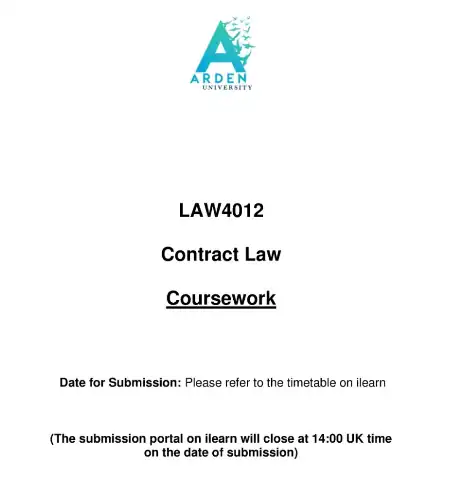 LAW4012 Contract Law Coursework Brief | Arden University
