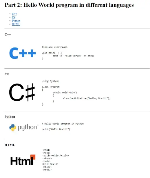 Part 2 Hello World program in different languages