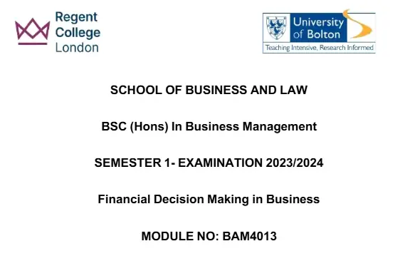 BAM4013 Financial Decision Making in Business