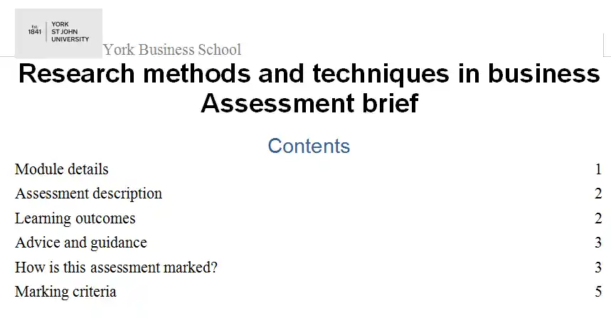 YBR7005M Research Methods and Techniques in Business Assessment Brief | YSJU