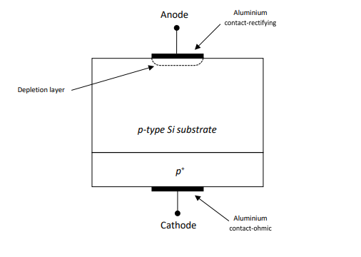 Figure 1 – Cross-sectional area of a Schottky diode that you will fabricate during the course of this experiment.