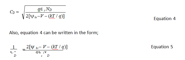 Equation 4 Relationship between junction capacitance and applied voltage